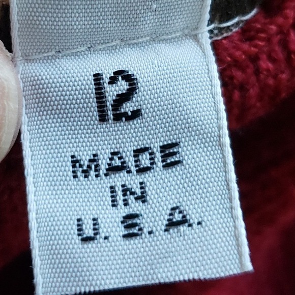 St John Marie Gray Dress Womens 12 Red Knit Mock Neck Shoulder Pads Made in USA - Picture 5 of 11